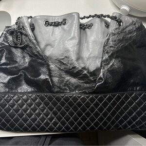 Chanel Black and Silver Quilted Shoulder Bag